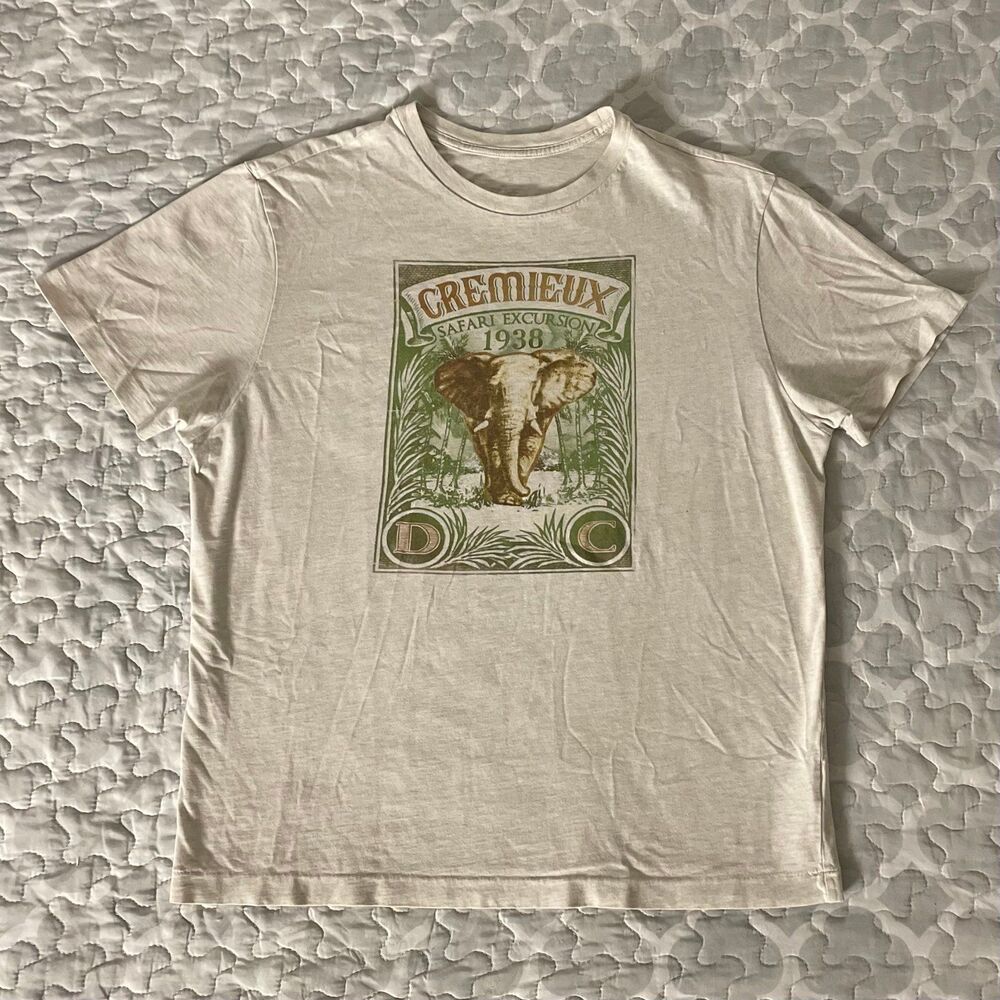 [Size Medium] Cremieux Safari Excursion Elephant 1938 Graphic T Shirt Cream